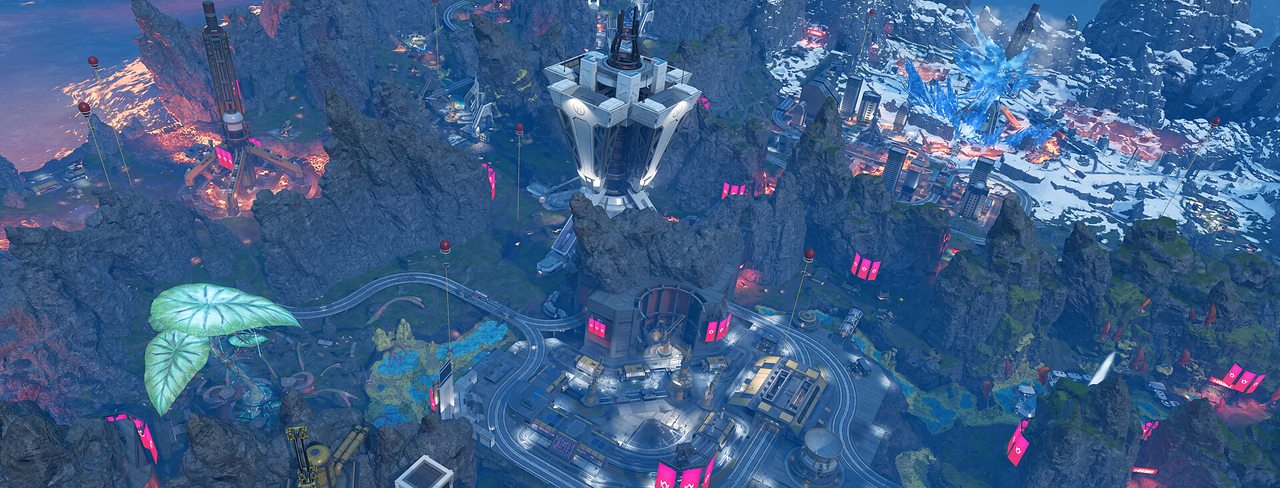 An aerial view of a battle royale map at night