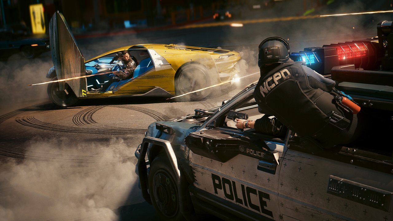 A police chase through the city at speed