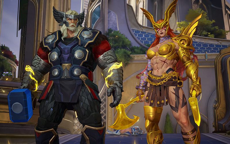 Thor and Angela standing side by side