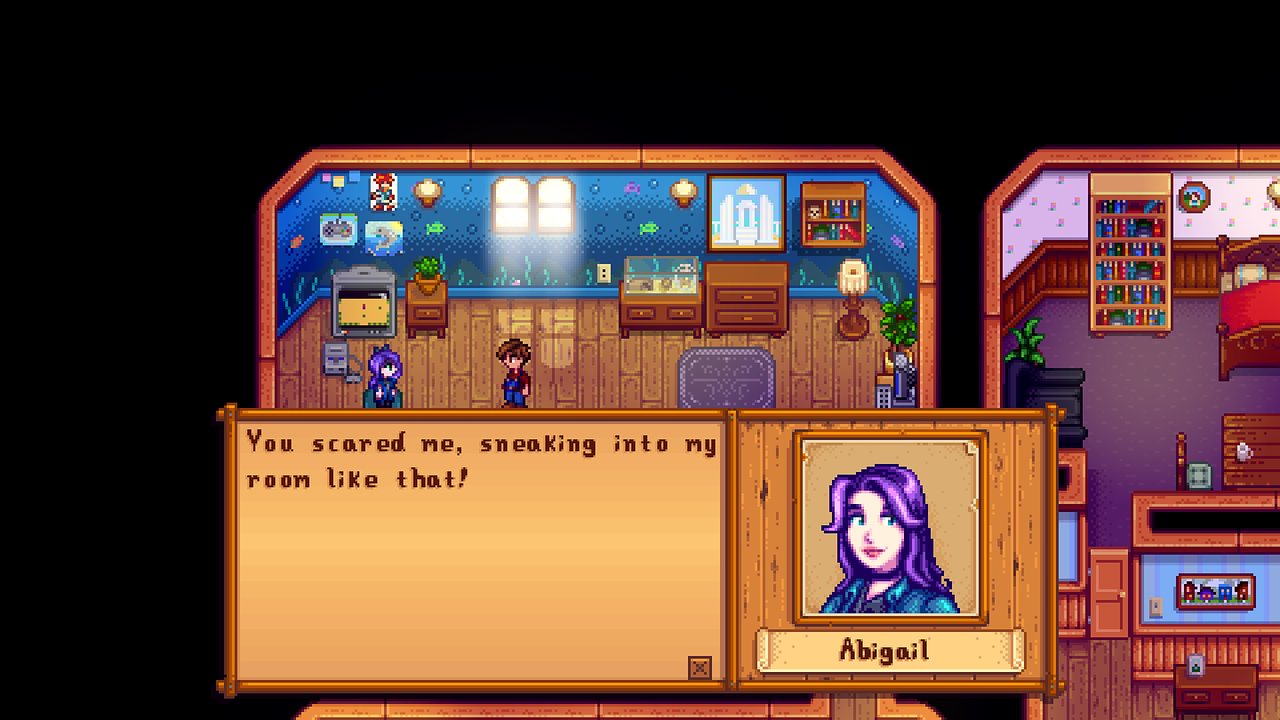 A conversation with a villager in her bedroom