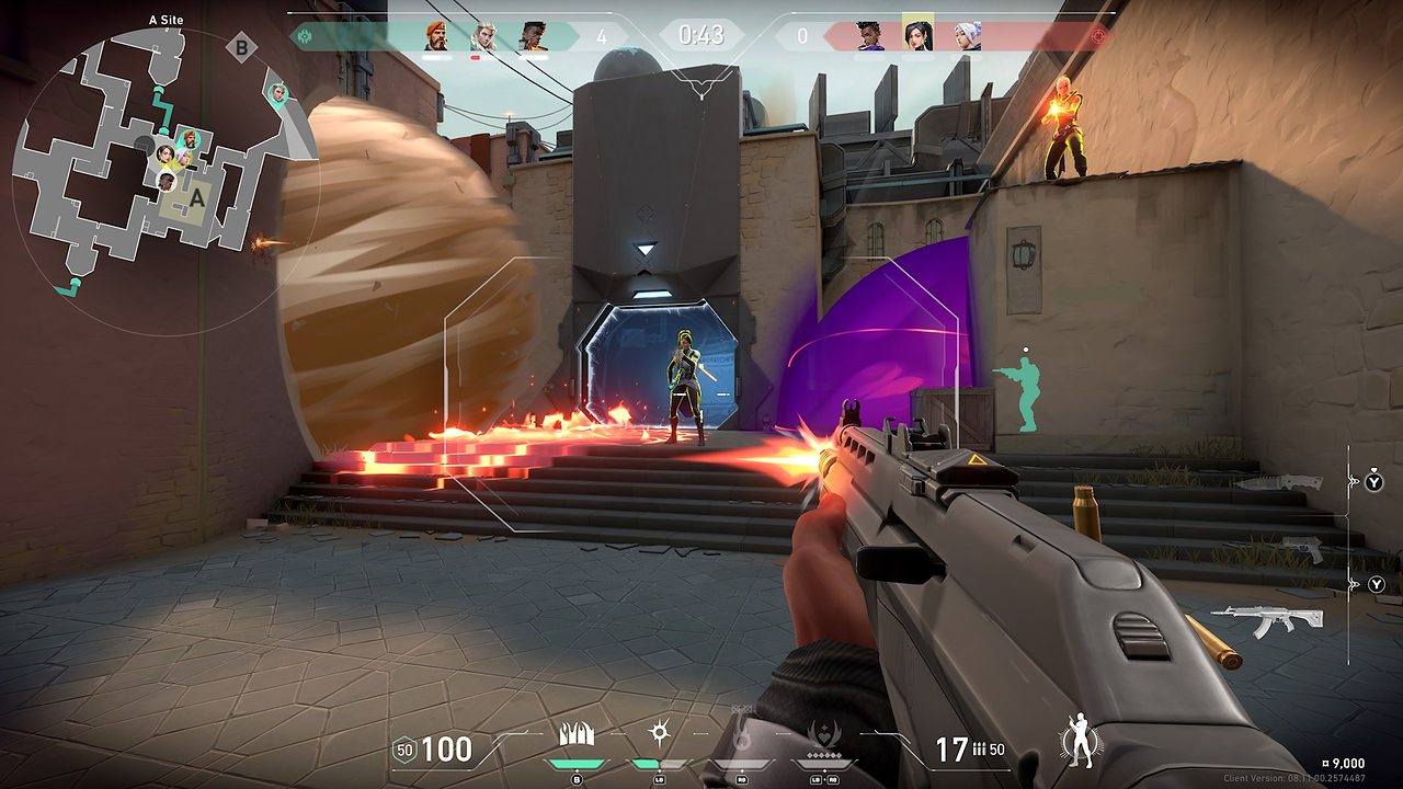 A first-person firefight with the in-game HUD